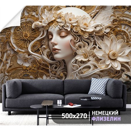 Фотообои с девушкой в цветах 3D для зала 500х270