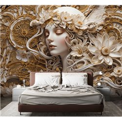 Фотообои с девушкой в цветах 3D для зала 500х270