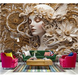 Фотообои с девушкой в цветах 3D для зала 500х270
