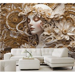 Фотообои с девушкой в цветах 3D для зала 500х270