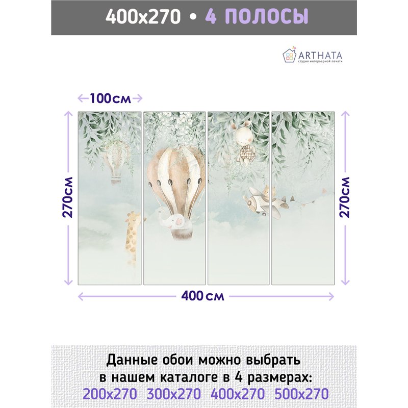 Фотообои акварельные звери и шары в детскую 400х270