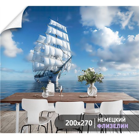 Фотообои корабль с белыми парусами в зал метровые 200х270