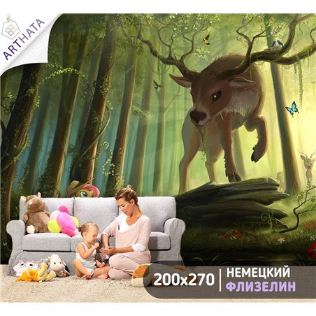 Фотообои на стену детские лесной олень, пони 200x270