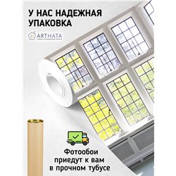 Фотообои белое окно с видом на парк в коридор 300х270