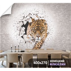 Фотообои с леопардом и кирпичной стеной для кухни 400х270