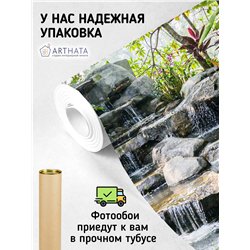 Фотообои с водопадом и цветами в зал 300х270