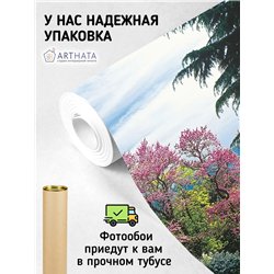 Фотообои зеленый парк с розовым деревом для зала 400х270