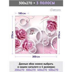 Фотообои розовые розы и круги 3d для зала 300х270