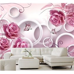Фотообои розовые розы и круги 3d для зала 300х270