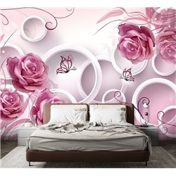 Фотообои розовые розы и 3д круги на кухню моющиеся 500х270