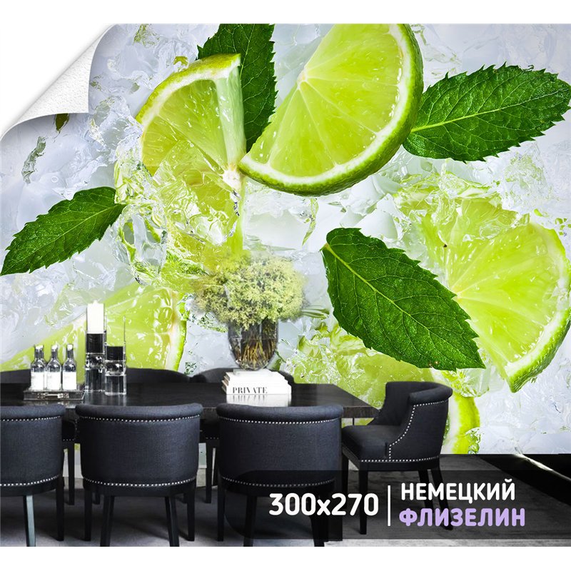 Фотообои зеленый лайм со льдом в зал 300х270