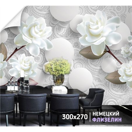 Фотообои с цветами и 3д шарами в коридор моющиеся 300х270