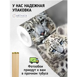 Фотообои снежный барс с детенышем для зала метровые 400х270