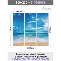 Фотообои песочный пляж у голубого моря 3d для зала 300х270