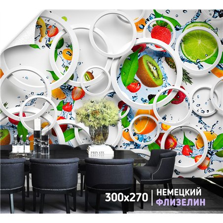 Фотообои фрукты с брызгами воды в спальню 300х270