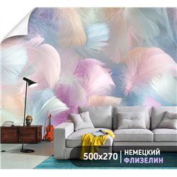 Фотообои с разноцветными перьями в зал флизелиновые 500х270