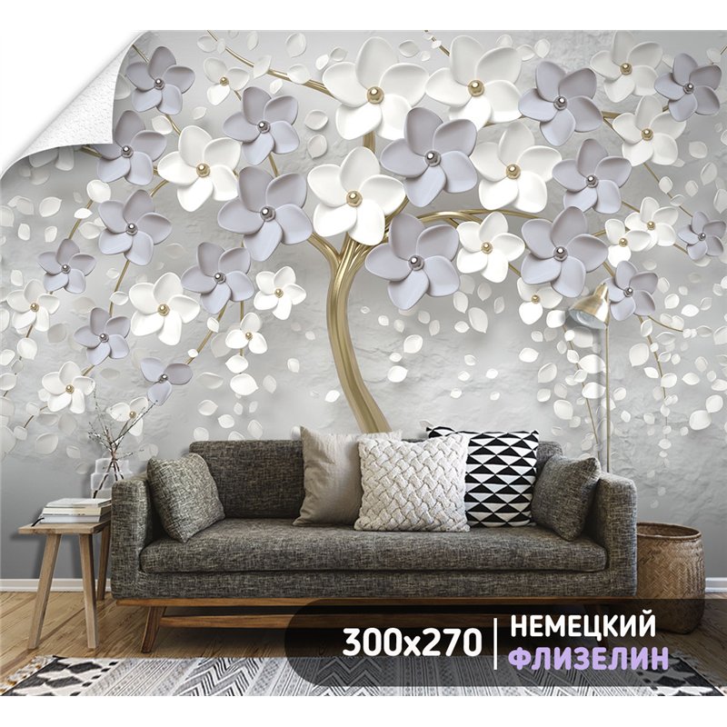 Фотообои цветущее дерево 3д в спальню влагостойкие 300х270