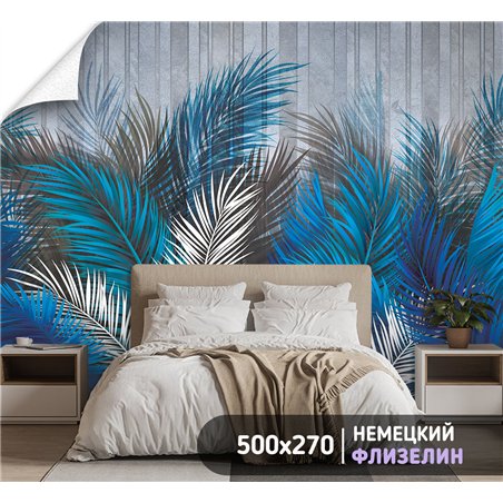 Фотообои цветные тропические листья в зал метровые 500х270