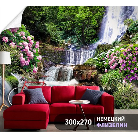 Фотообои природный пейзаж с водопадом в зал 300х270