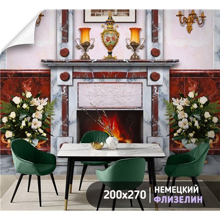 Фотообои камин со свечами и цветами для зал моющиеся 200х270