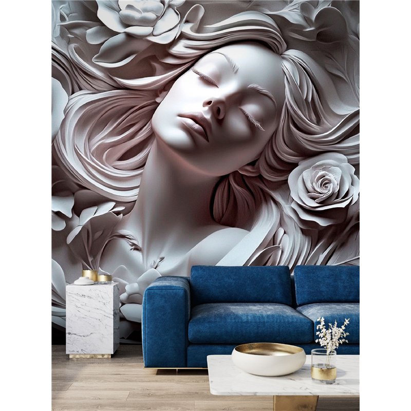Фотообои 3D панорамные Барельеф Женский лик 500х270