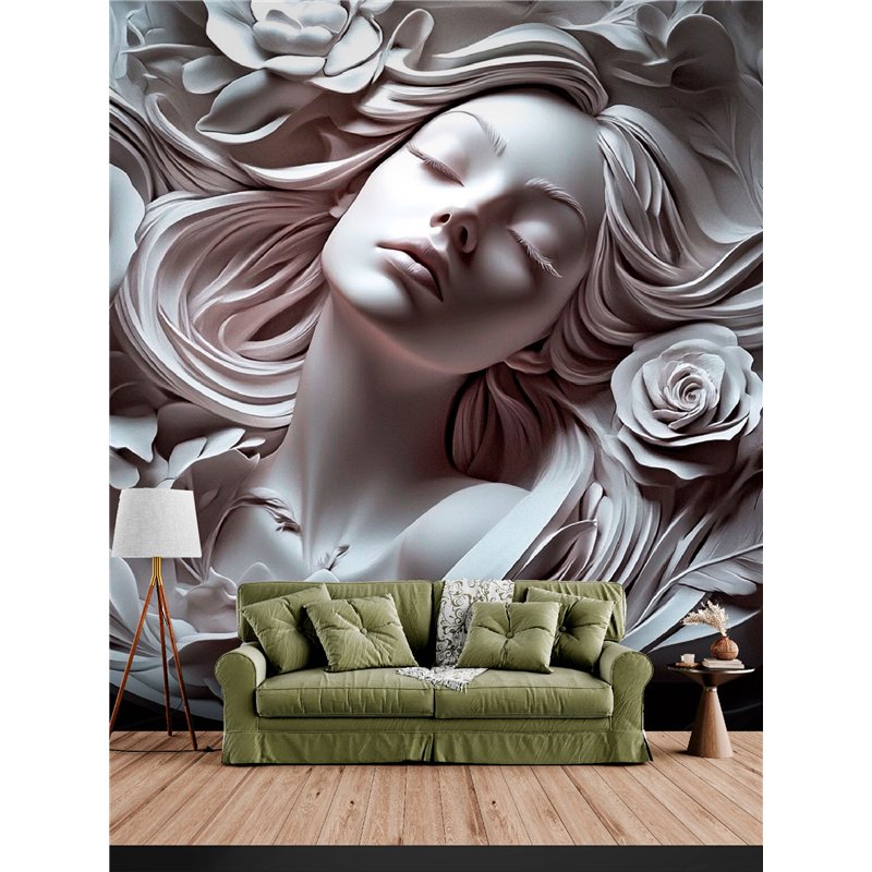 Фотообои 3D панорамные Барельеф Женский лик 500х270