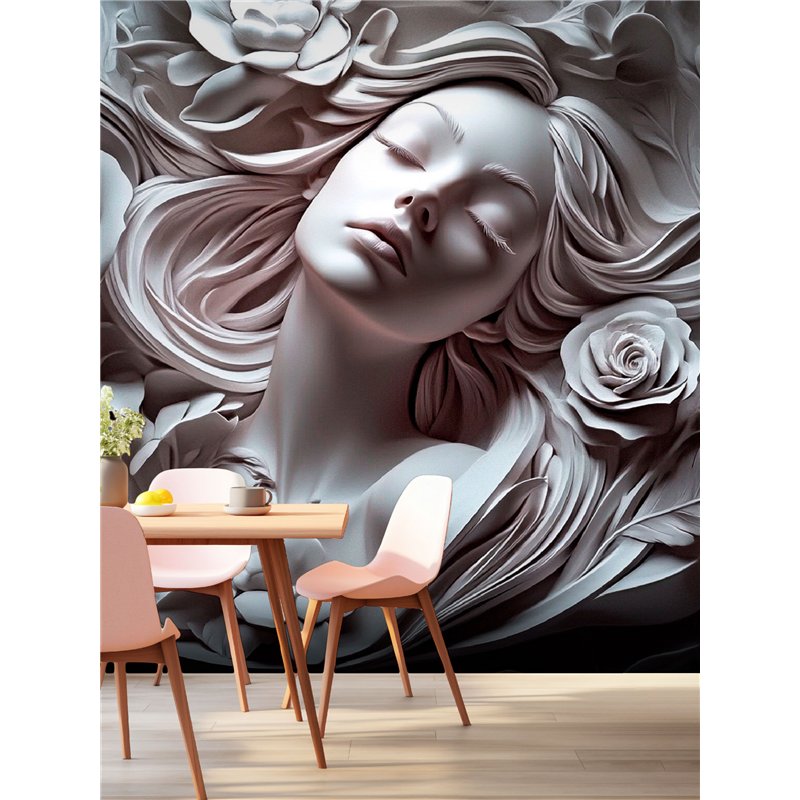 Фотообои 3D панорамные Барельеф Женский лик 500х270