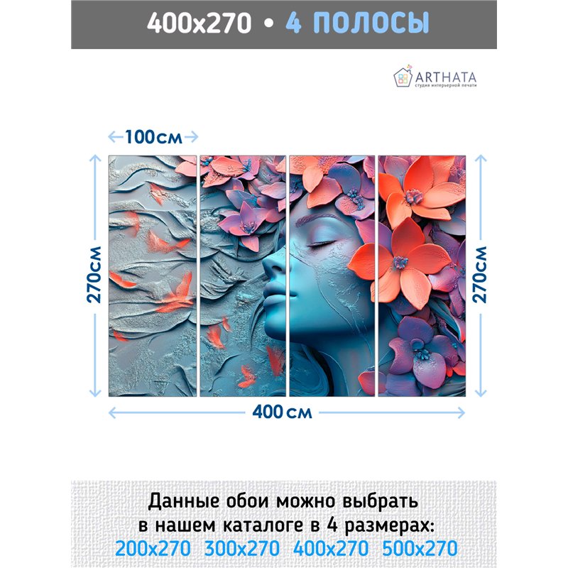 Фото обои 3Д Голубая девушка и цветы для спальни 400х270