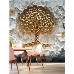 Фотообои 3D Золотое древо жизни в цветах 500х270