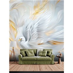 Фотообои Фреска на стену 3D Белая птица и перья 300х270