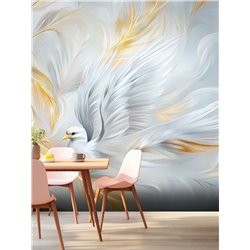 Фотообои Фреска на стену 3D Белая птица и перья 300х270