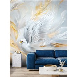 Фотообои 3D белый голубь золотые перья 500х270