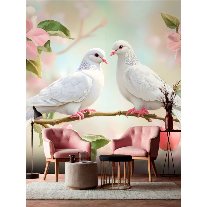 Фотообои 3D белые голуби в саду 500х270