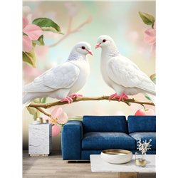 Фотообои 3D белые голуби в саду 500х270