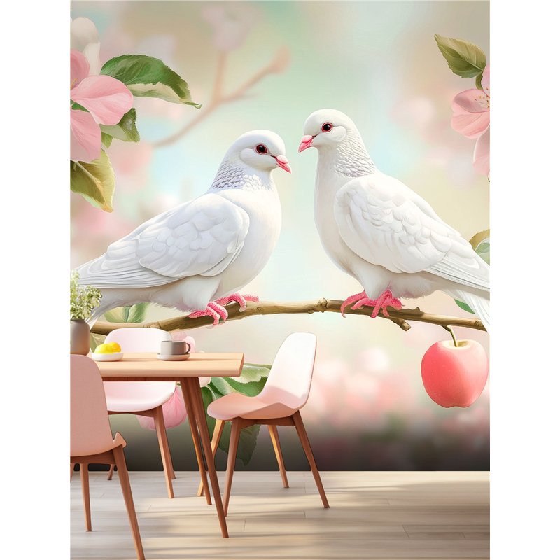 Фотообои 3D белые голуби в саду 500х270