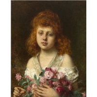 Портреты картины репродукции на заказ - Харламов Алексей «Рыжая девушка с красными розами»