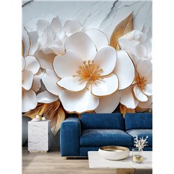 Фотообои 3D фарфоровые цветы с золотом 500x27