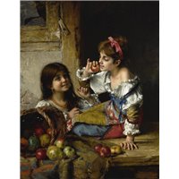 Портреты картины репродукции на заказ - Харламов Алексей «Две девочки с яблонями и грушами»