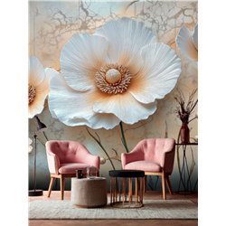 Фотообои 3D панорамные белые маки в цветочном поле 500x270