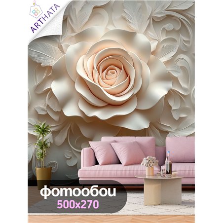 Фотообои 3D панорамные Персиковая Роза с узорами 500x270
