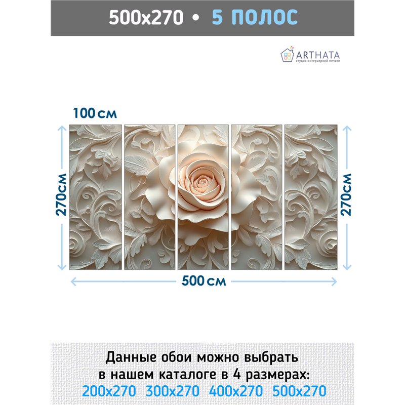Фотообои 3D панорамные Персиковая Роза с узорами 500x270