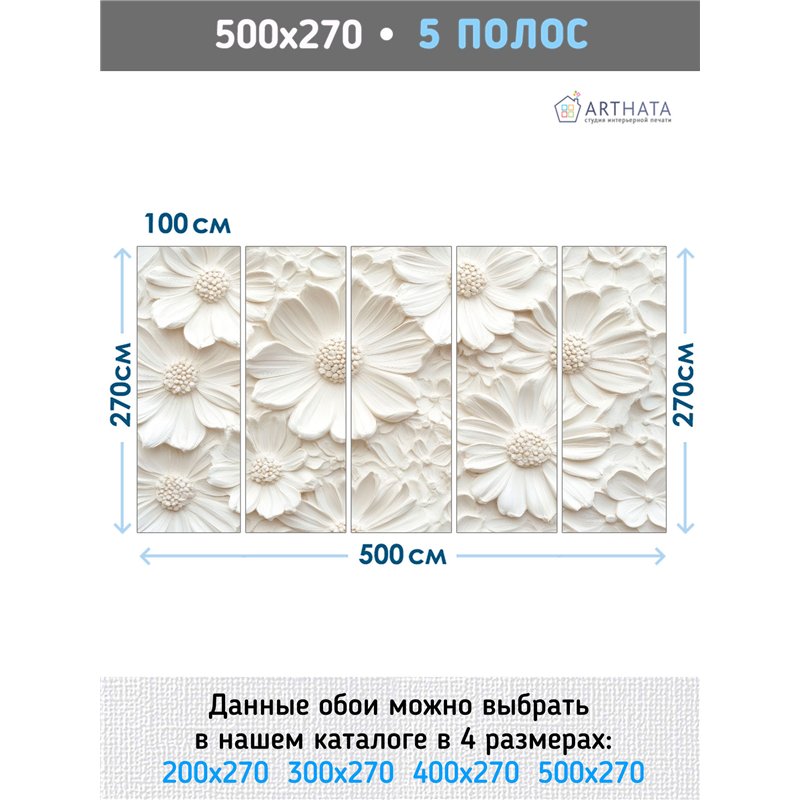 Фотообои 3D для зала с белыми ромашками 500x270