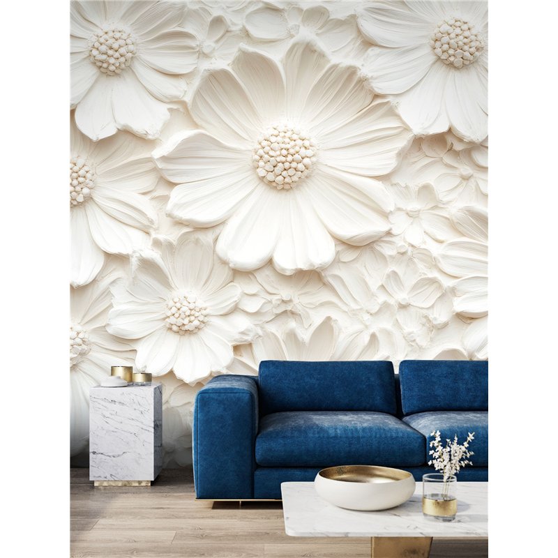 Фотообои 3D для зала с белыми ромашками 500x270
