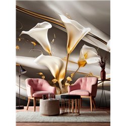 Фотообои 3D Белые лилии с золотыми стеблями 200x270