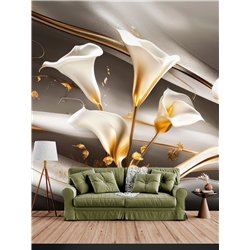 Фотообои 3D Белые лилии с золотыми стеблями 200x270