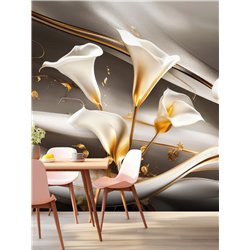 Фотообои 3D Белые лилии с золотыми стеблями 200x270