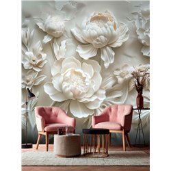 Фотообои 3D Белые пионы барельеф для спальни 200x270