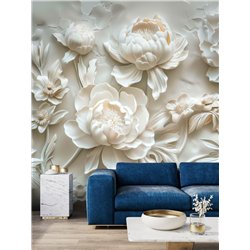 Фотообои 3D Белые пионы барельеф для спальни 200x270