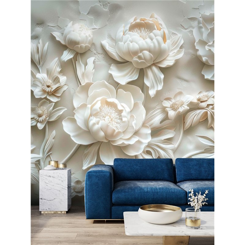 Фотообои 3D Белые пионы барельеф для спальни 200x270