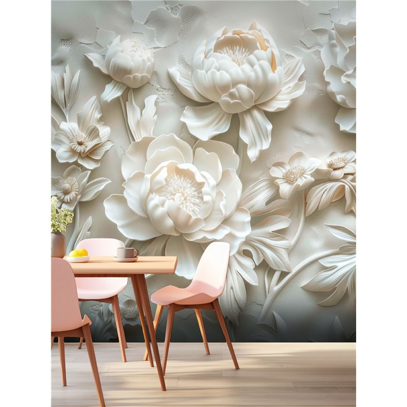 Фотообои 3D Белые пионы барельеф для спальни 200x270
